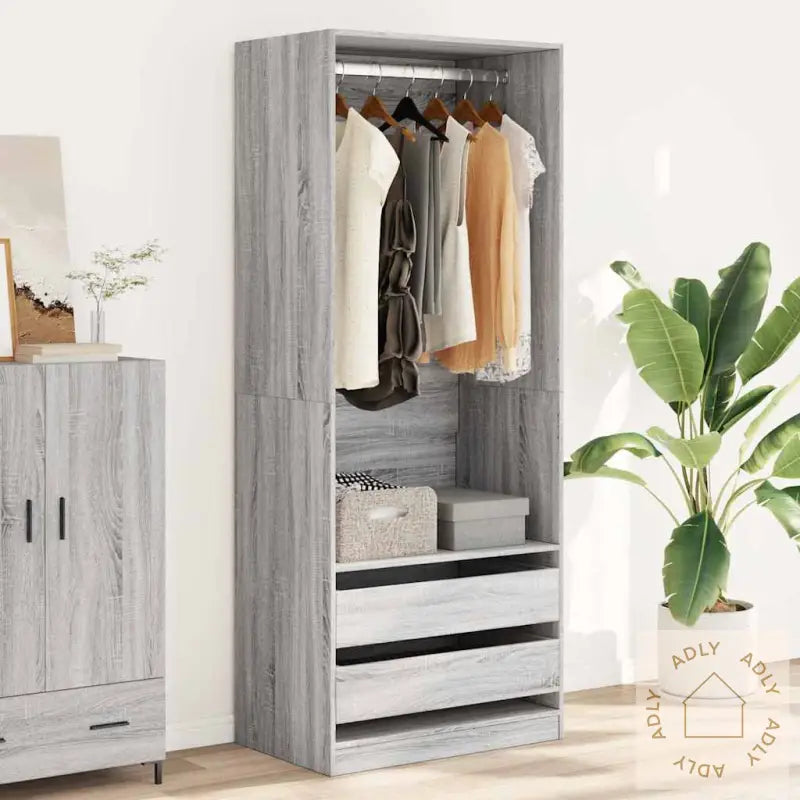 Garderobe Grå Sonoma 80X50X200 Cm Konstruert Tre