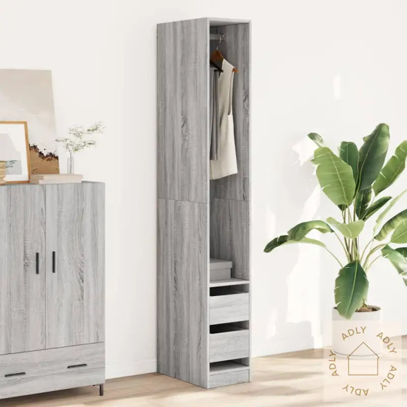 Garderobe Grå Sonoma 30X50X200 Cm Konstruert Tre