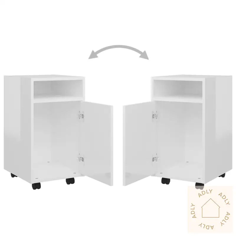 Sideskap Med Hjul Høyglans Hvit 33X38X60 Cm Konstruert Tre