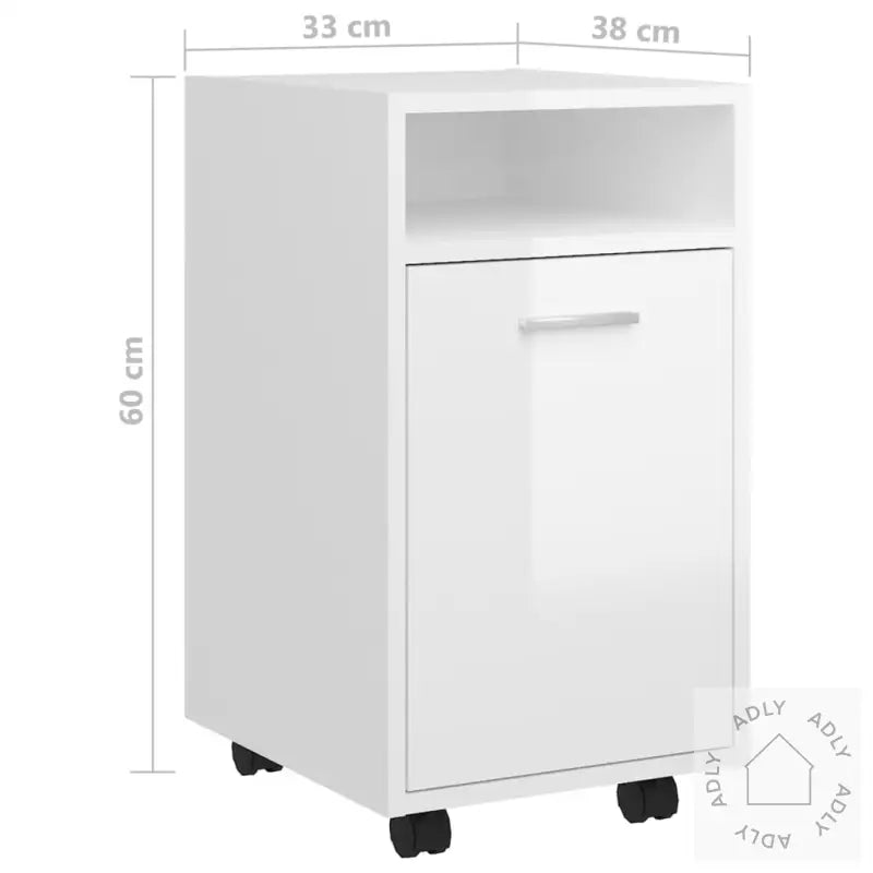 Sideskap Med Hjul Høyglans Hvit 33X38X60 Cm Konstruert Tre