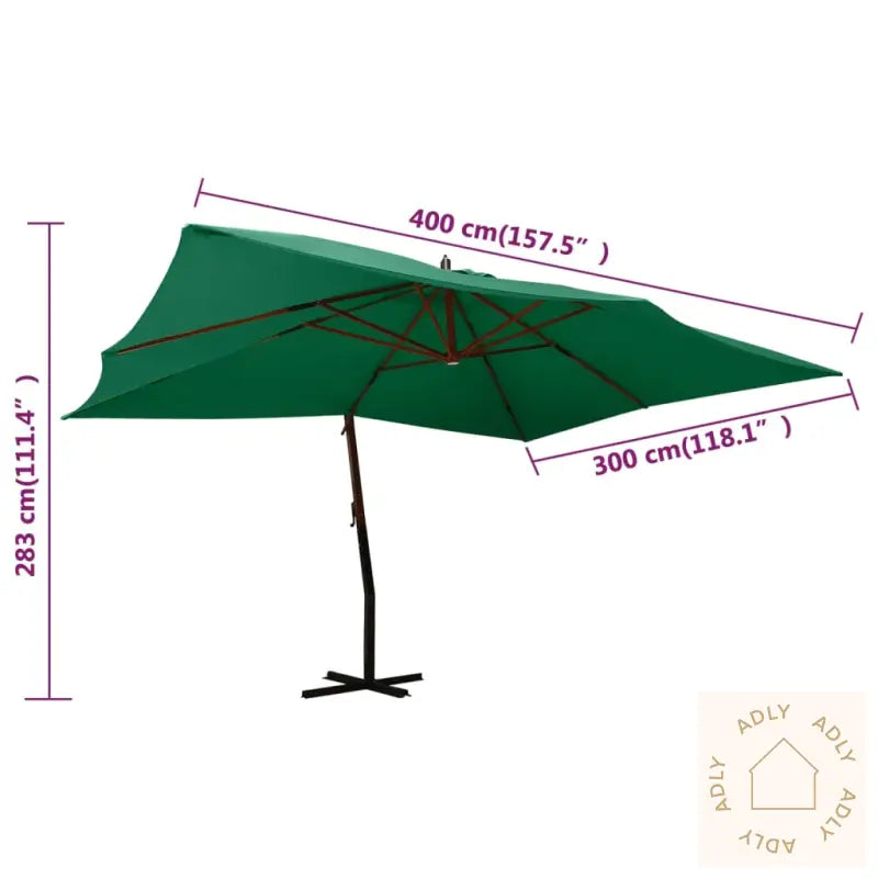 Hengende Hageparasoll Med Trestang 400X300 Cm Grønn