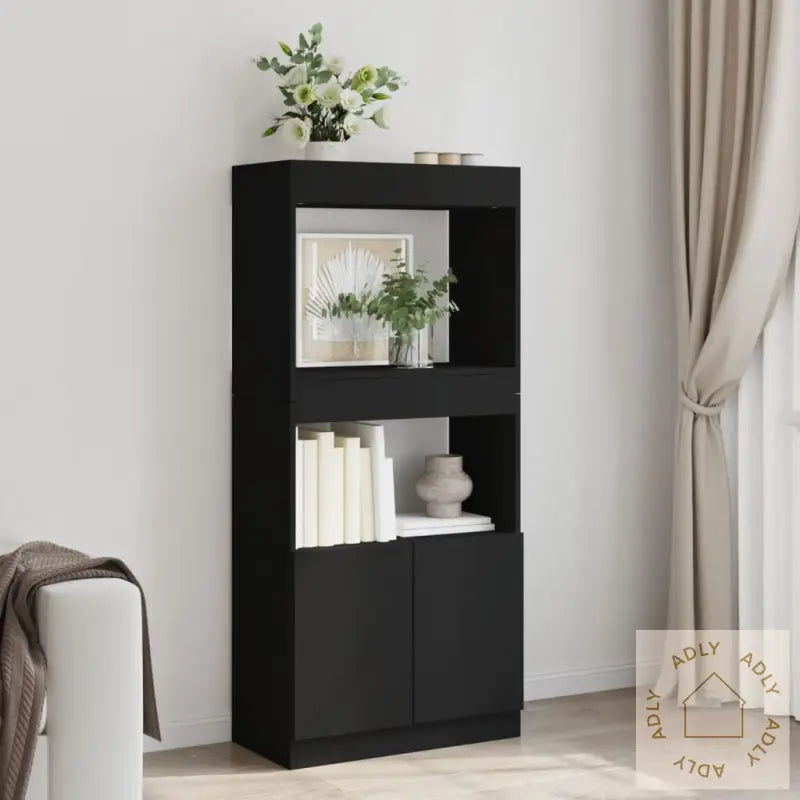 Highboard Svart 63X33X140 Cm Konstruert Tre