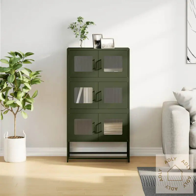 Highboard Olivengrønn 68X39X123 Cm Stål