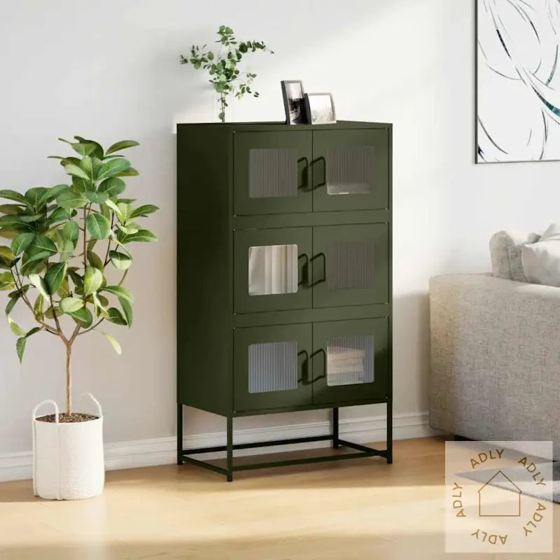 Highboard Olivengrønn 68X39X123 Cm Stål