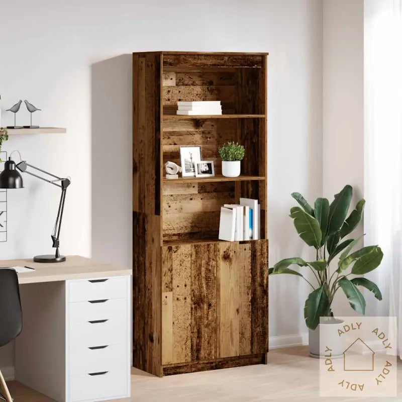 Highboard Gammelt Tre 70X35X180 Cm Konstruert Tre