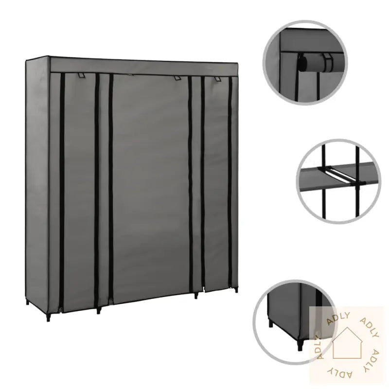Garderobeskap Med Rom Og Stenger Grå 150X45X176 Cm Stoff