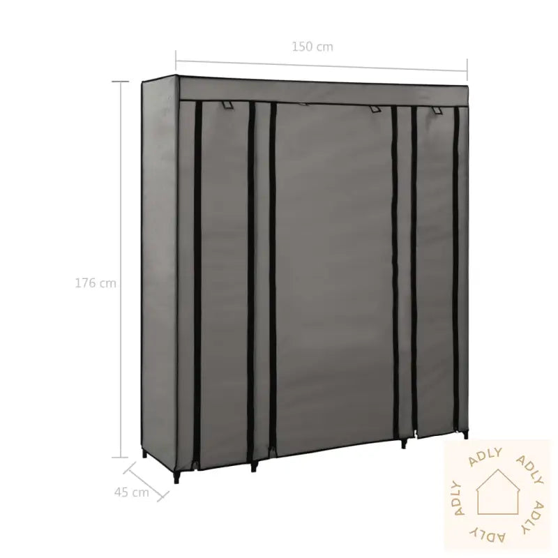 Garderobeskap Med Rom Og Stenger Grå 150X45X176 Cm Stoff