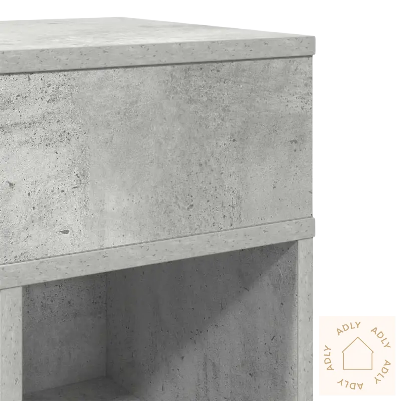 Betongteksturert praktisk nattbord med moderne design og smart oppbevaring