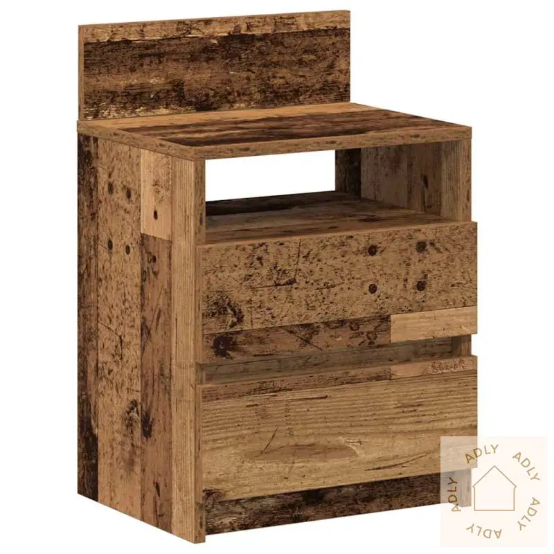 Nattbord Med 2 Skuffer Gammelt Tre 40X33X60 Cm