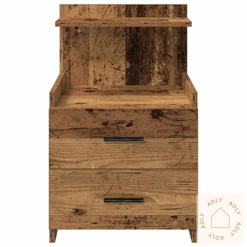 Nattbord Med 2 Skuffer Gammelt Tre 40X36,5X62 Cm