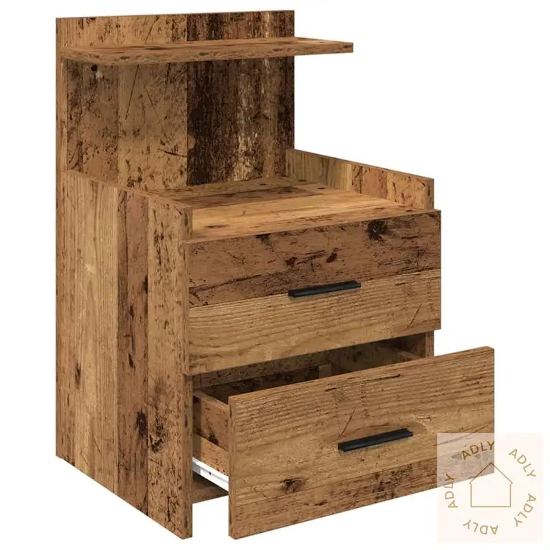 Nattbord Med 2 Skuffer Gammelt Tre 40X36,5X62 Cm