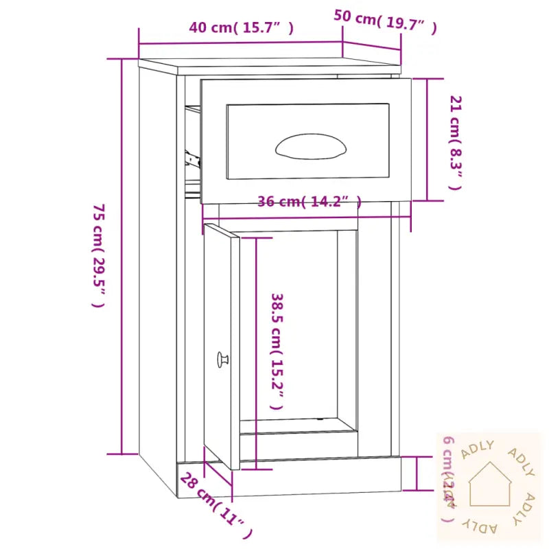 Sideskap Med Skuff Hvit 40X50X75 Cm Konstruert Tre