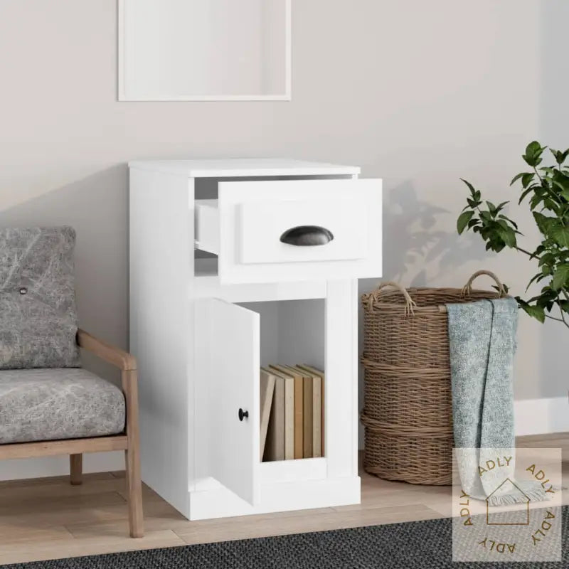 Sideskap Med Skuff Hvit 40X50X75 Cm Konstruert Tre