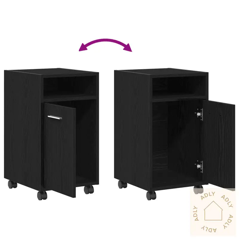 Sidebord Med Hjul - Svart Eik, 33X38X60 Cm, Laget Av Tre