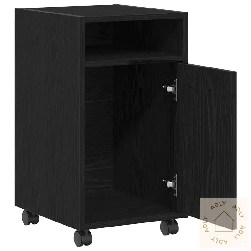 Sidebord Med Hjul - Svart Eik, 33X38X60 Cm, Laget Av Tre
