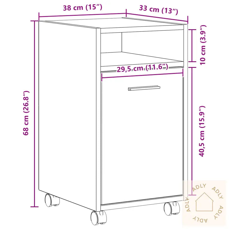 Sidebord Med Hjul - Svart Eik, 33X38X60 Cm, Laget Av Tre