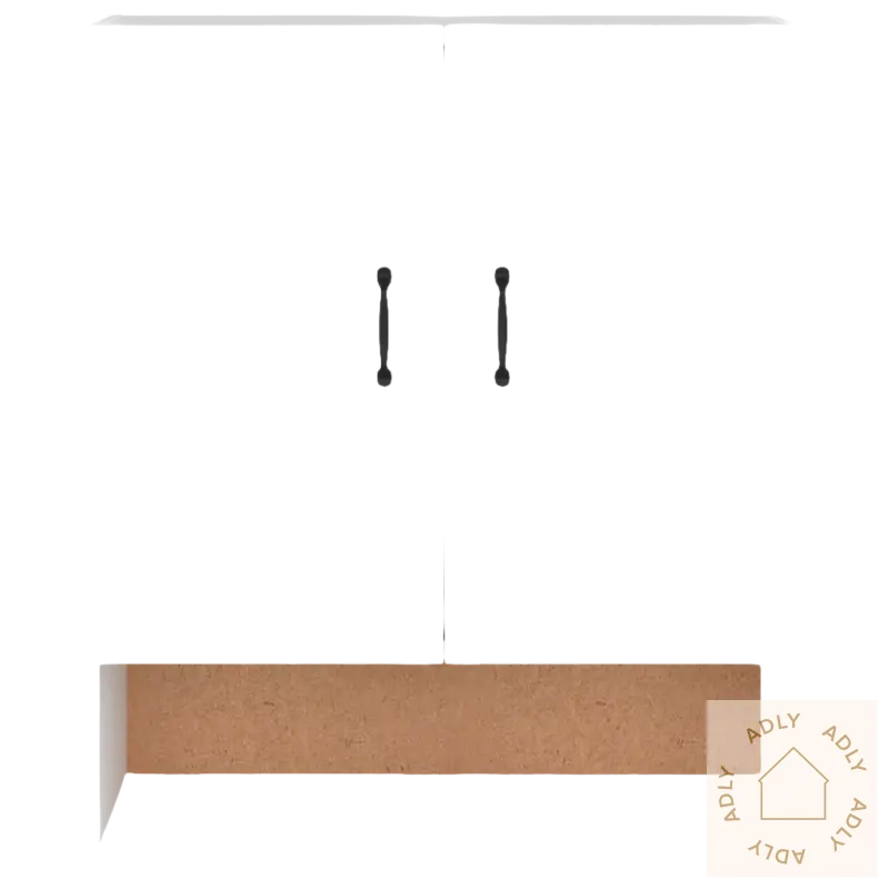 Hvit veggmontert praktisk oppbevaringsskap i solid treverk med to dører