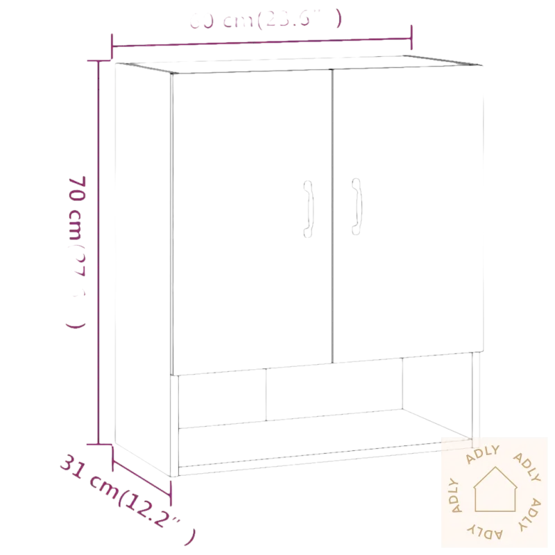 Praktisk oppbevaringsskap i solid treverk med to dører og stående hyller