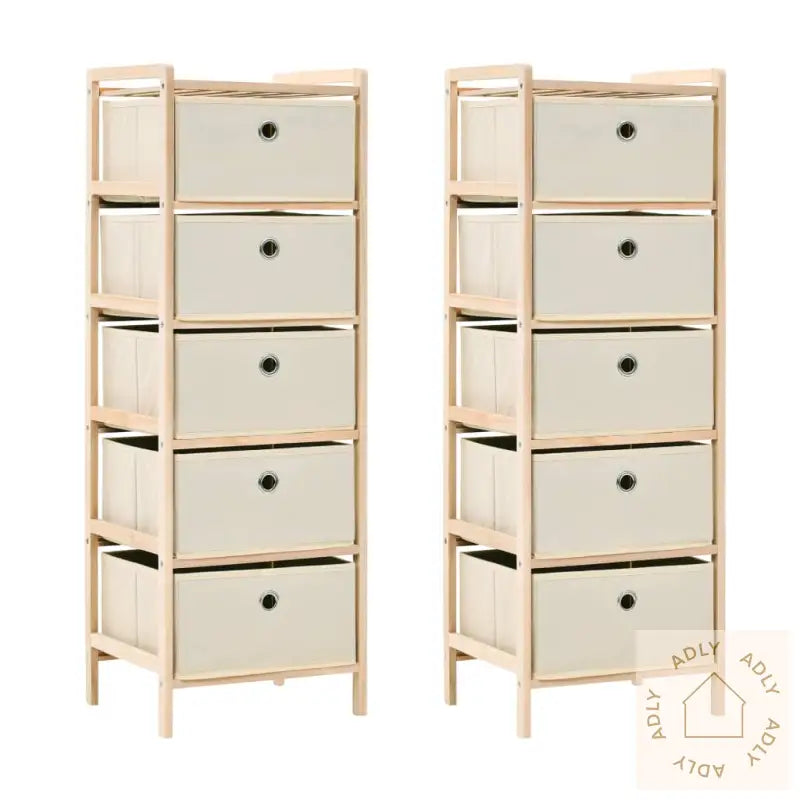 Oppbevaringshyller 2 Stk Med 5 Stoffkurver Beige Sedertre