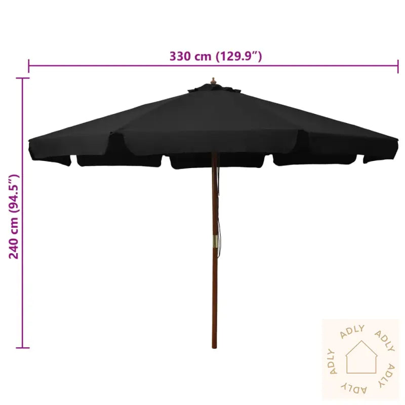 Parasoll Med Trestang 330 Cm Svart