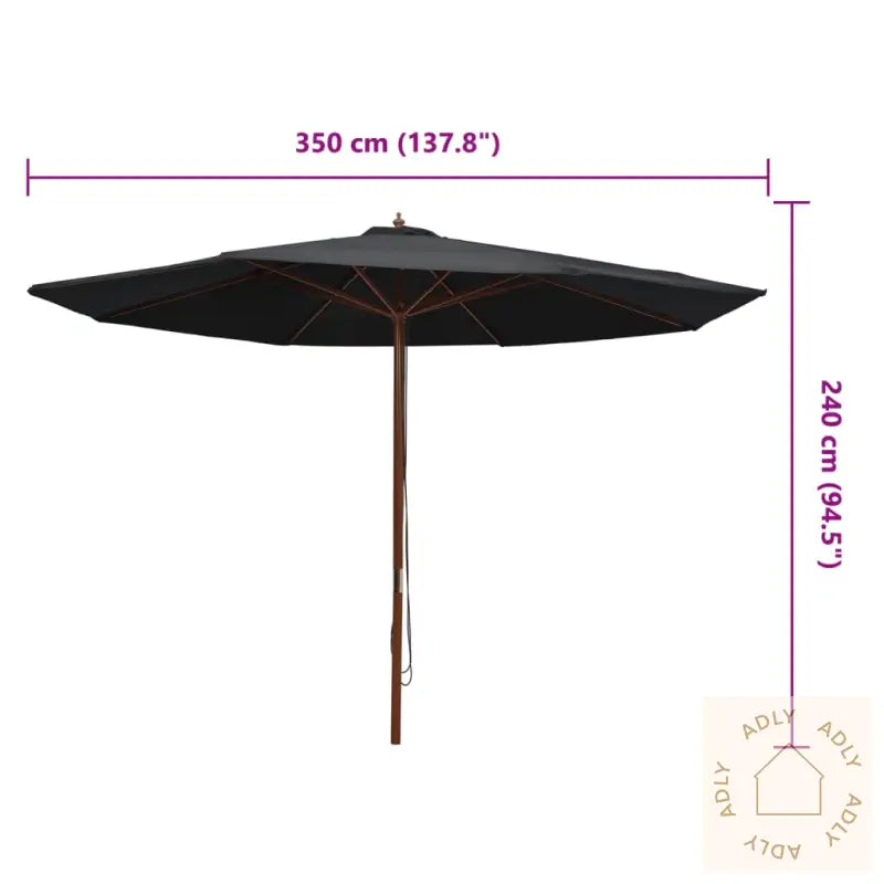 Parasoll Med Trestang 350 Cm Svart