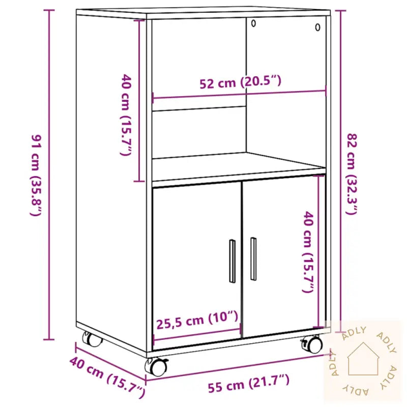 Rulleskap Grå Sonoma 55X40X91 Cm Konstruert Tre