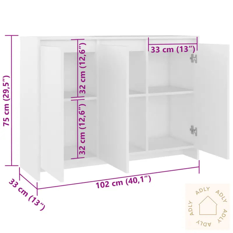 Skjenk Hvit 102X33X75 Cm Konstruert Tre