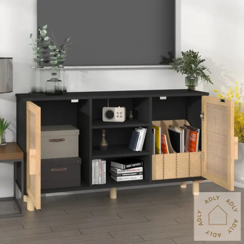 Skjenk Svart 105X30X60 Cm Heltre Furu Og Naturrotting