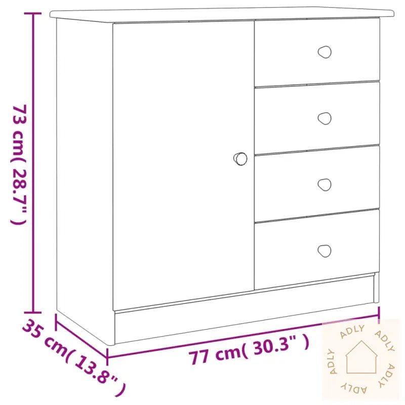 Skjenk Alta Hvit 77X35X73 Cm Heltre Furu