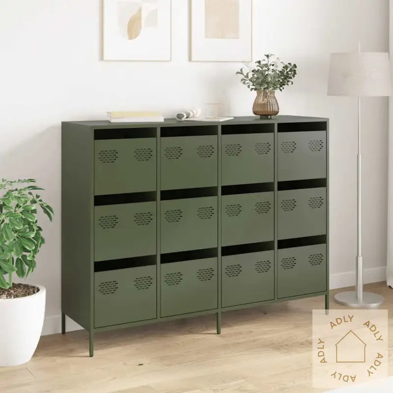 Skjenk Olivengrønn 135X39X103,5 Cm Kaldvalset Stål