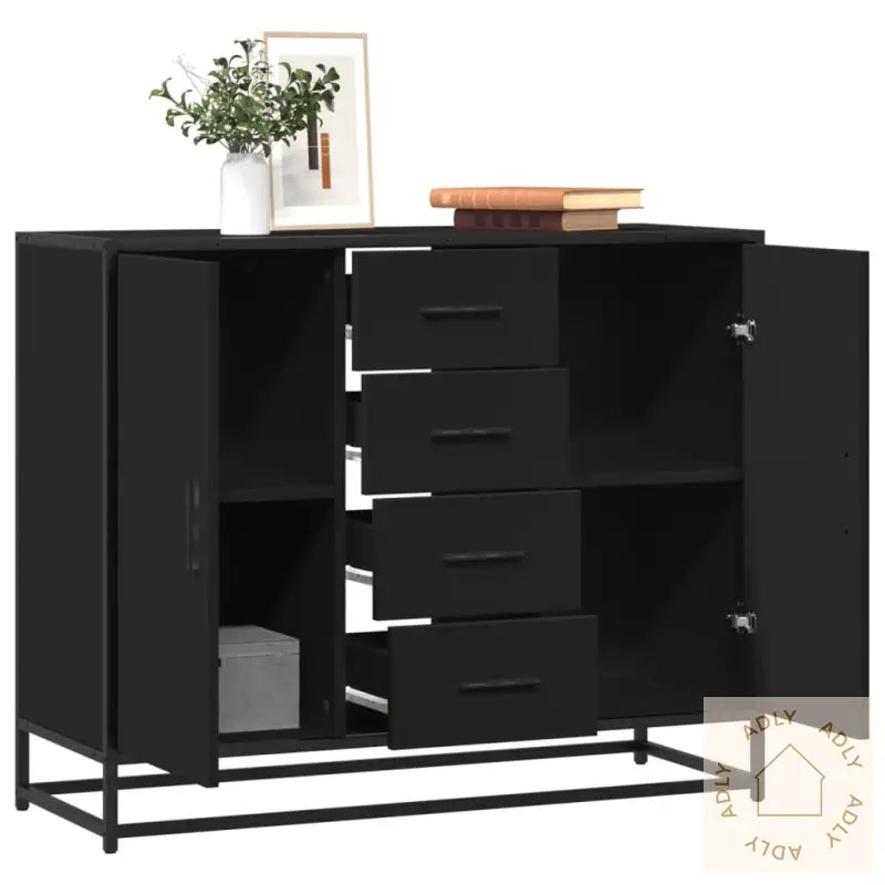 Skjenk Svart 92X35X76 Cm Konstruert Tre