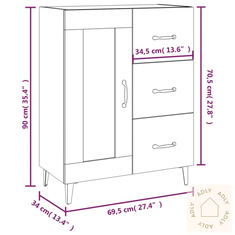 Skjenk Hvit 69,5X34X90 Cm Konstruert Tre