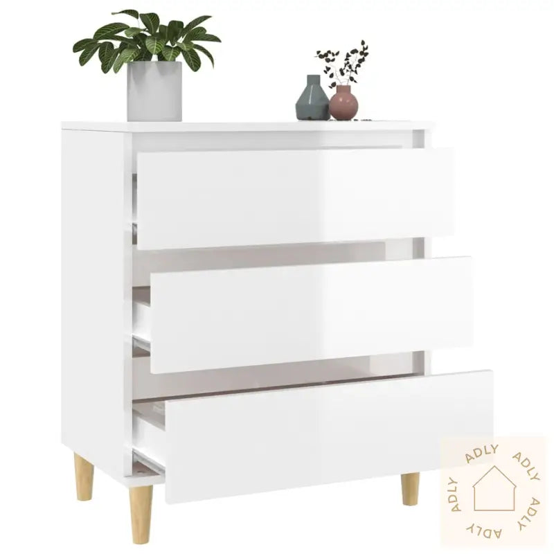 Skjenk Høyglans Hvit 60X35X70 Cm Konstruert Tre