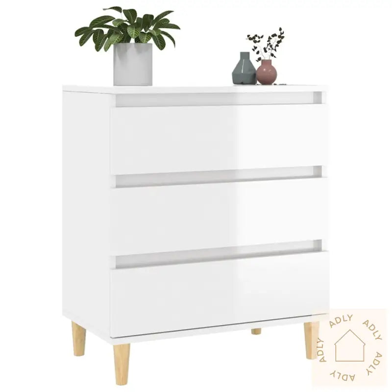 Skjenk Høyglans Hvit 60X35X70 Cm Konstruert Tre