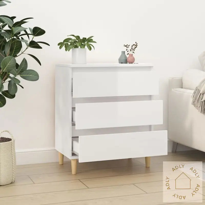 Skjenk Høyglans Hvit 60X35X70 Cm Konstruert Tre