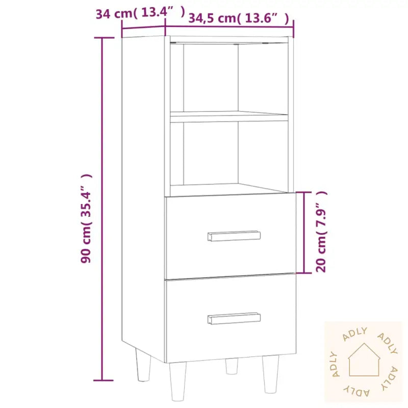 Skjenk Hvit 34,5X34X90 Cm Konstruert Tre