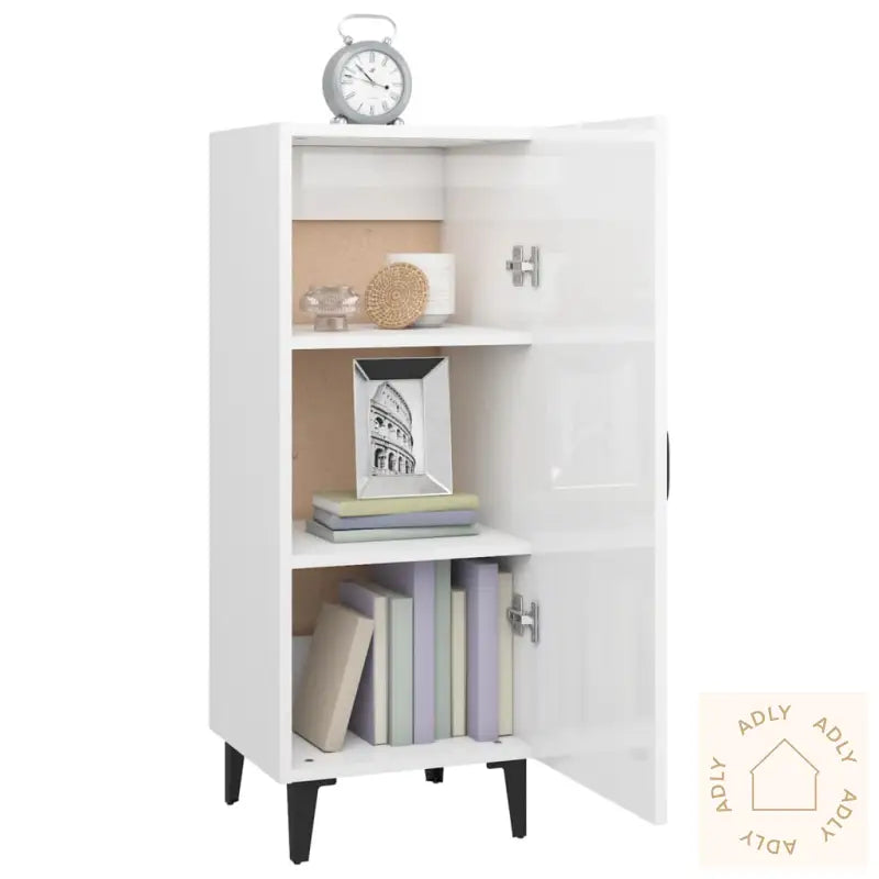 Skjenk Høyglans Hvit 34,5X34X90 Cm Konstruert Tre