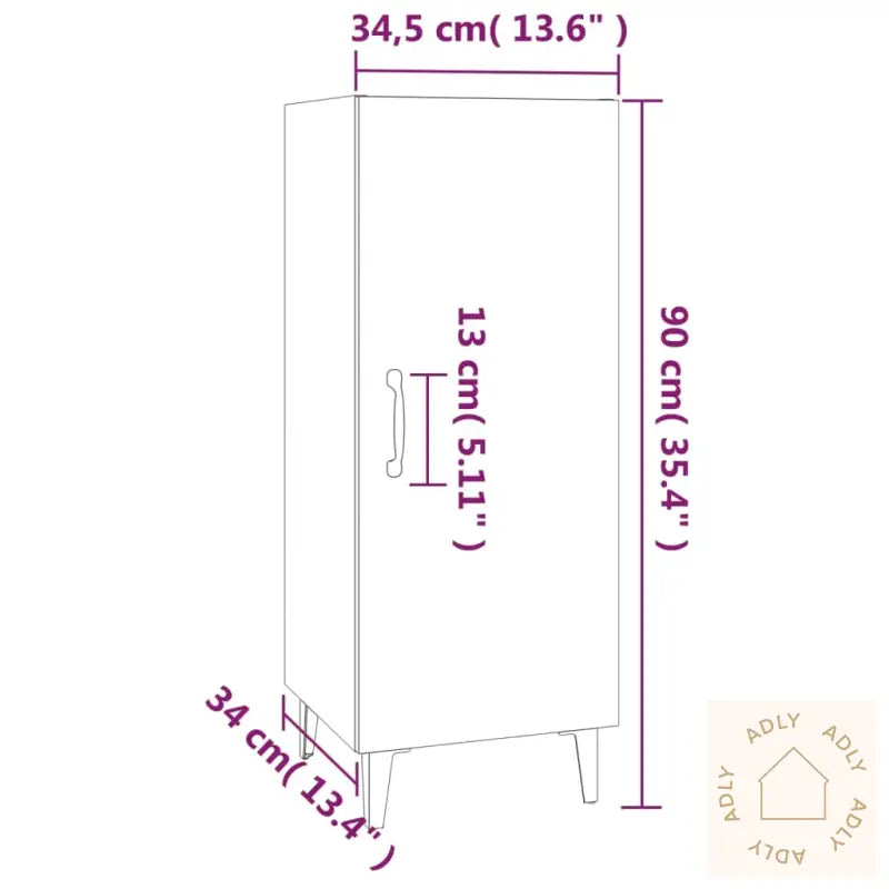 Skjenk Høyglans Hvit 34,5X34X90 Cm Konstruert Tre