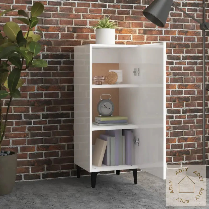 Skjenk Høyglans Hvit 34,5X34X90 Cm Konstruert Tre