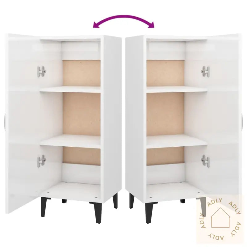 Skjenk Høyglans Hvit 34,5X34X90 Cm Konstruert Tre