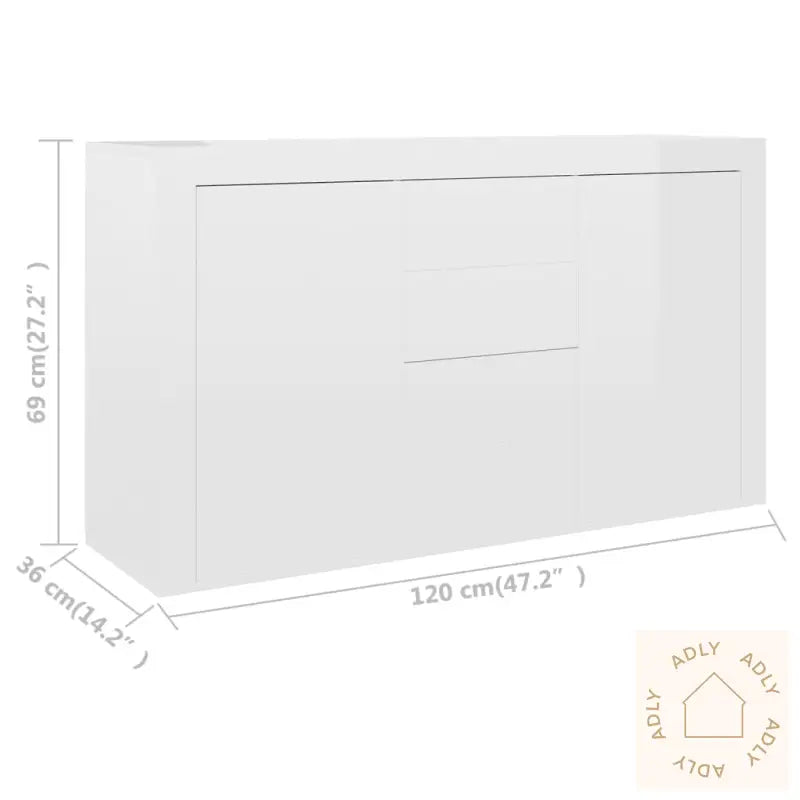 Skjenk Høyglans Hvit 120X36X69 Cm Konstruert Tre