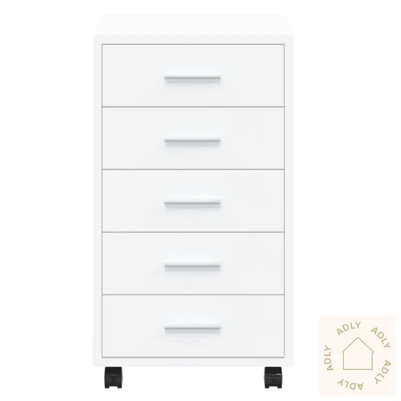 Skuffeskap Med Hjul Høyglans Hvit Konstruert Tre