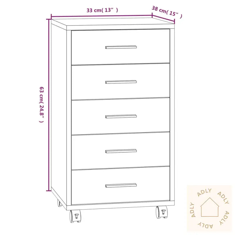 Skuffeskap Med Hjul Høyglans Hvit Konstruert Tre