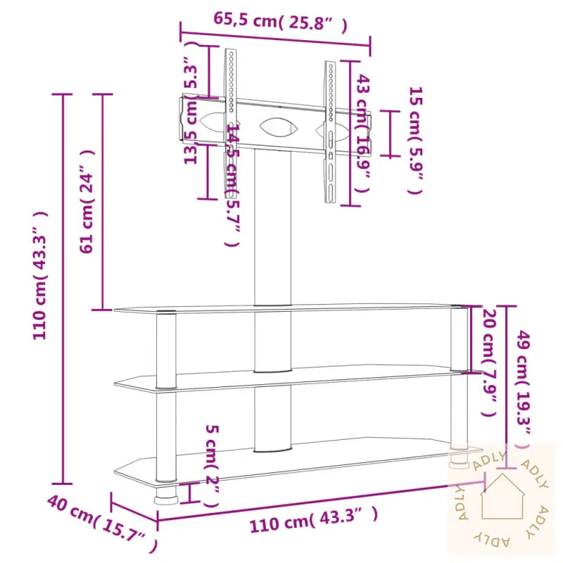 Tv-Benk Hjørne 3-Lags For 32-70 Tommer Svart Og Sølv