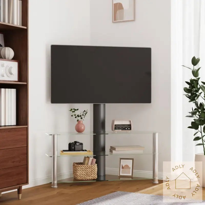 Tv-Benk Hjørne 3-Lags For 32-70 Tommer Svart Og Sølv