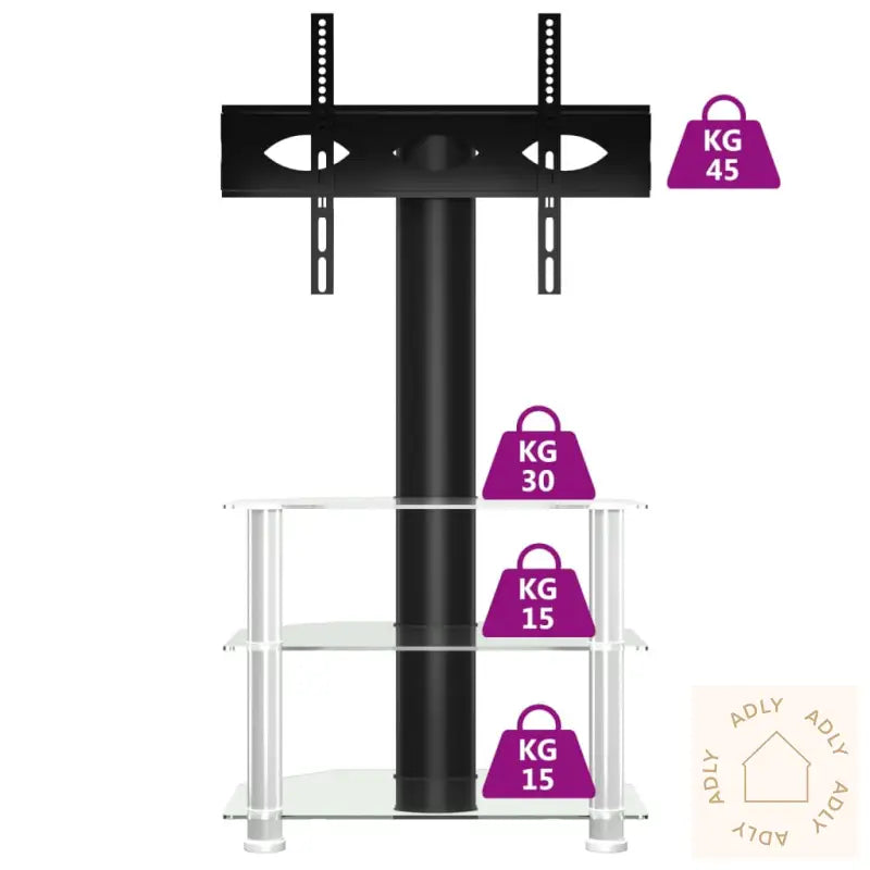 Tv-Benk Hjørne 3-Lags For 32-70 Tommer Svart Og Sølv
