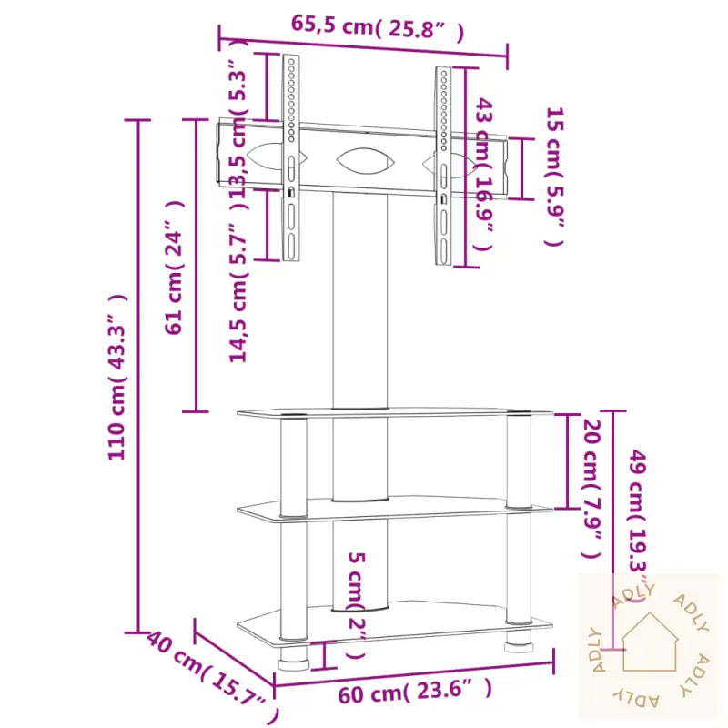 Tv-Benk Hjørne 3-Lags For 32-70 Tommer Svart Og Sølv