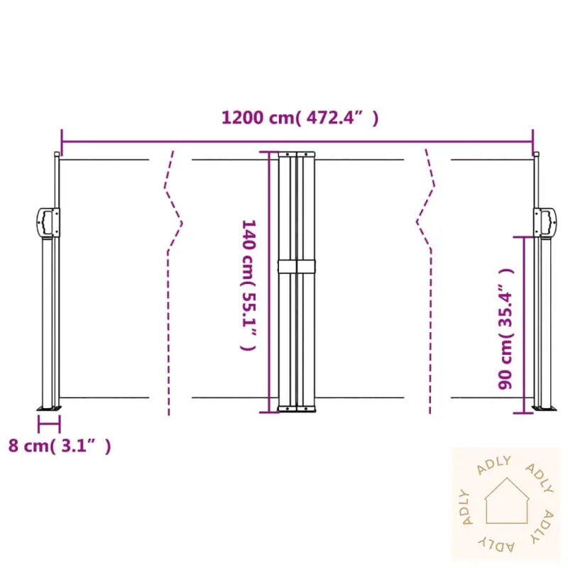 Uttrekkbar Sidemarkise Beige 140X1200 Cm