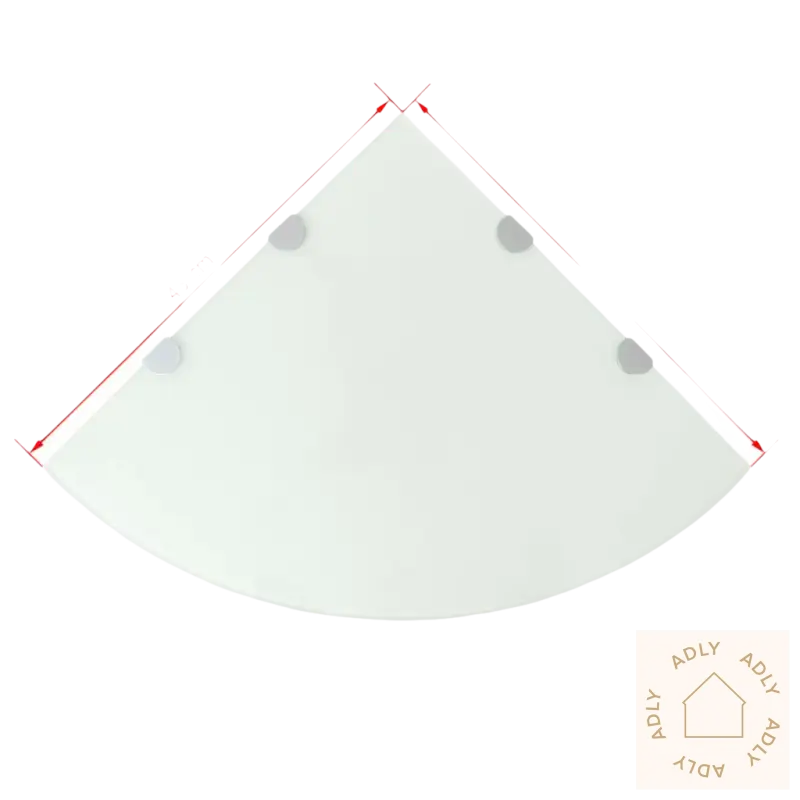 Corner glass shelf med dimensjoner for praktisk vegghylle i herdet glass