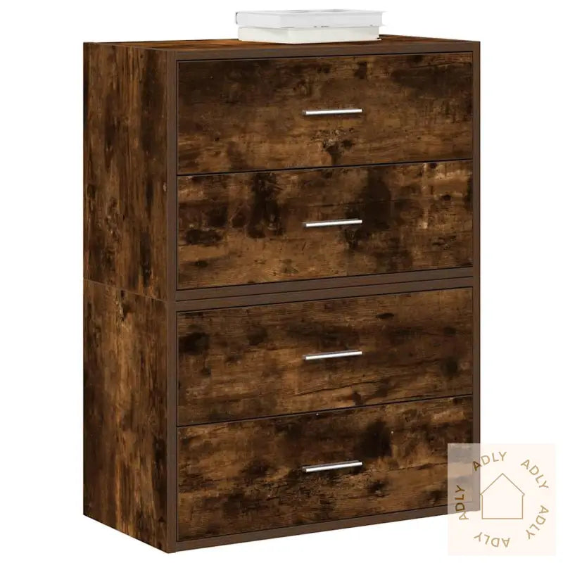 Skap Med 2 Skuffer 2 Stk Røkt Eik 60X31X40 Cm Konstruert Tre